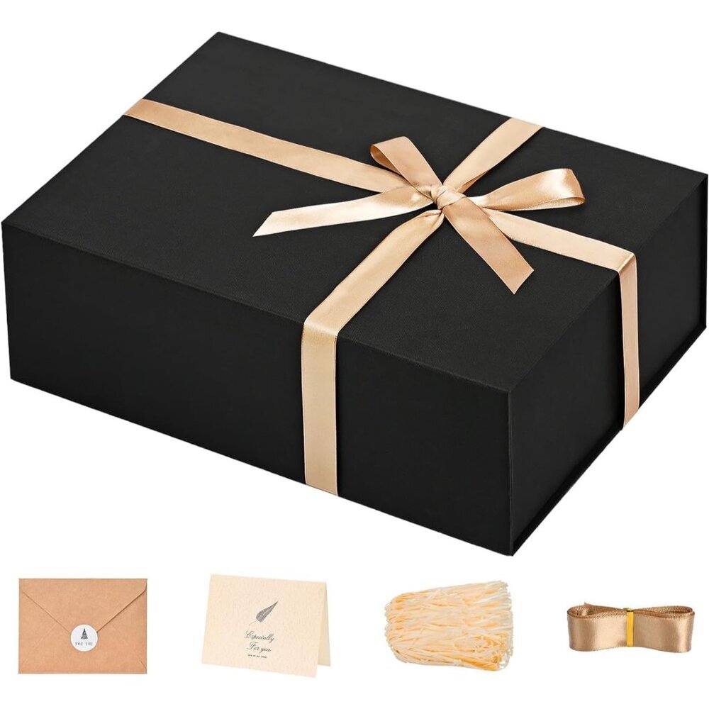 Chic Black Magnetic Gift Box 13.5''X10'' Perfect For Holidays & Celebrations